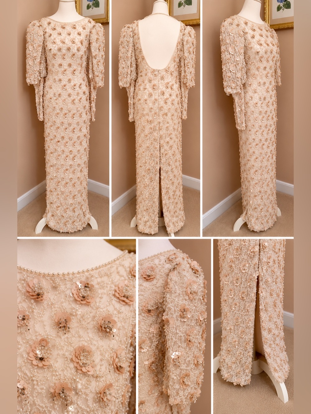 Oleg Cassini Floral Sequin Maxi Dress